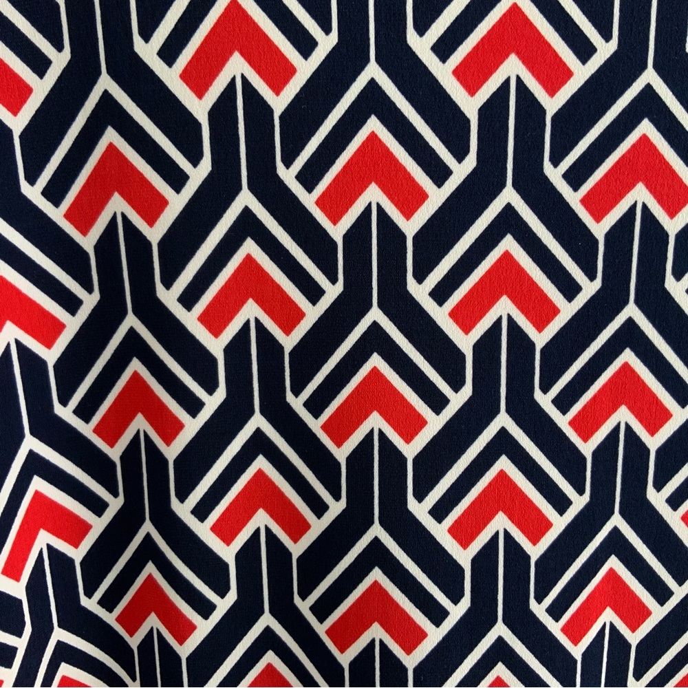 Liz Claiborne Dress XL Midi, Red White Blue Geometric Design, 3/4 Sleeves. - Picture 5 of 9